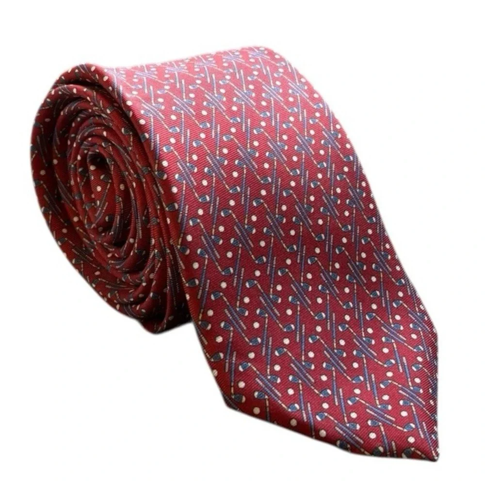 Brooks Brothers Golf Clubs Tie Red Silk Made In NYC NEW YORK USA 60